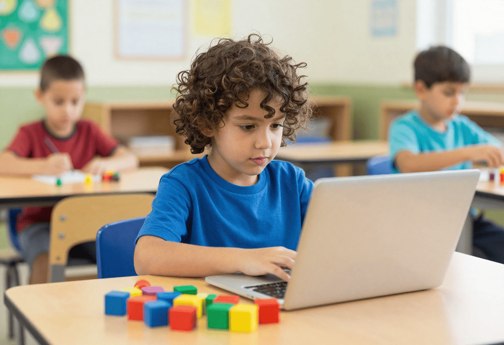 Criança aprendendo programação com scratch