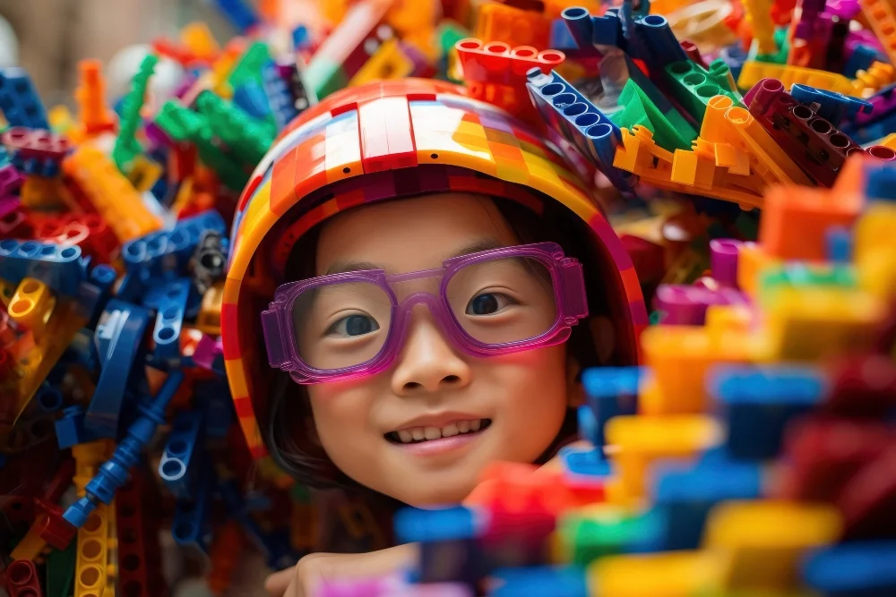 Criança brincando com blocos inteligentes