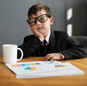 criança representando empresário