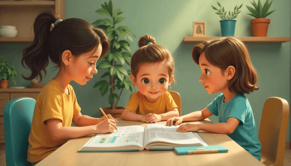 Crianças lendo livro e aprendendo com historias sustentáveis